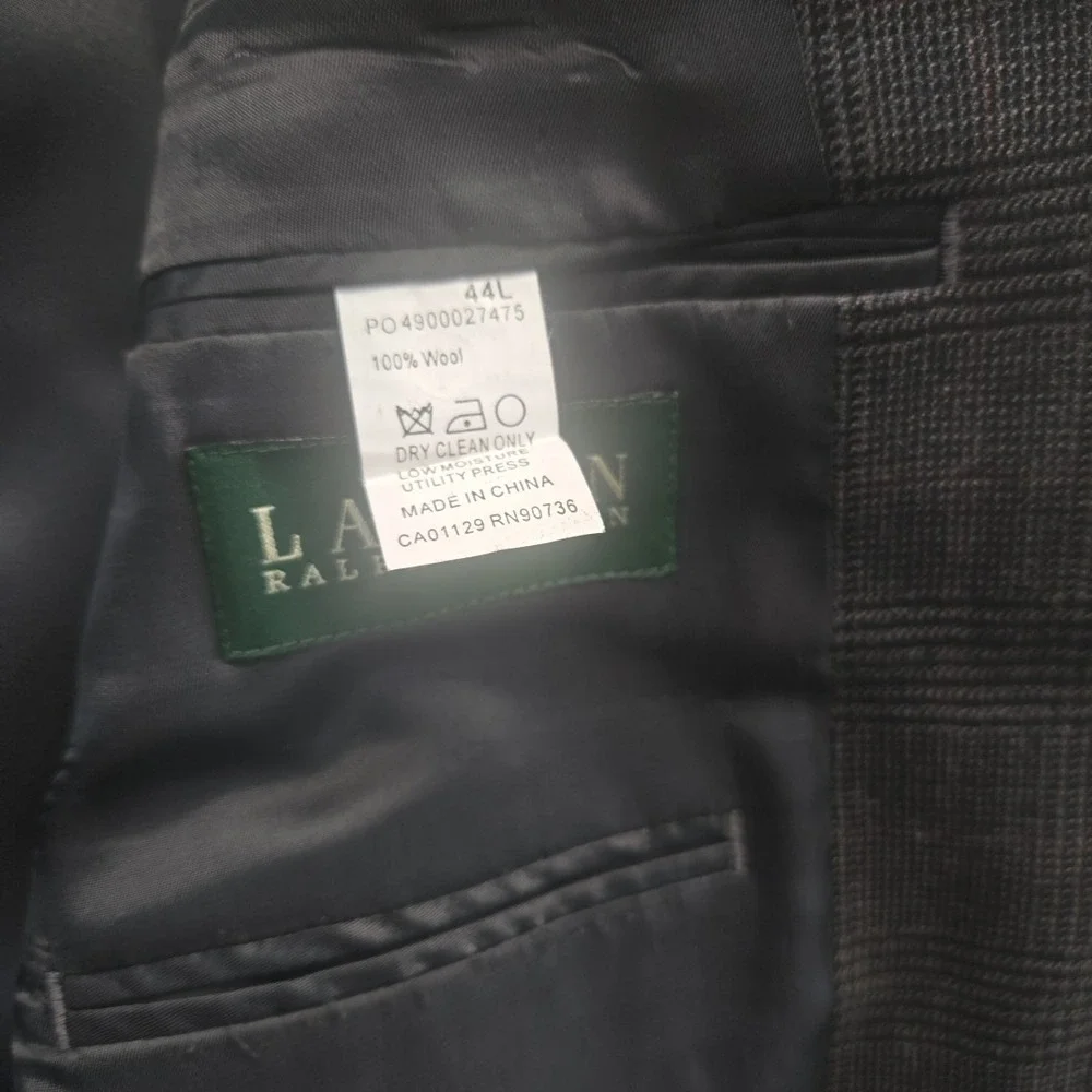 Ralph Lauren Men's Wool Glen Plaid Blazer Sport Coat Jacket Size 44L‎